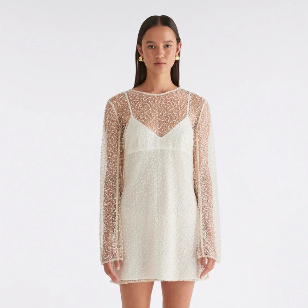 Anna Quan White Sheer Beaded Mini Dress
